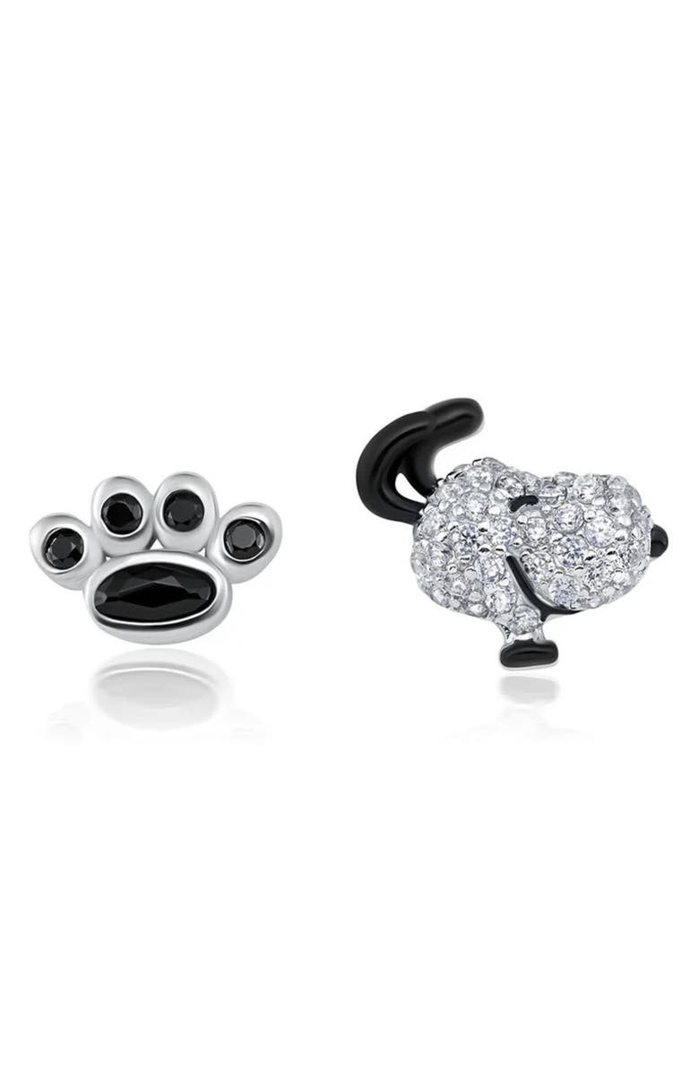 Crislu x Peanuts<sup>®</sup> Snoopy Paw Mismatched Stud Earrings, Main, color, Pure Platinum / Clear Stone