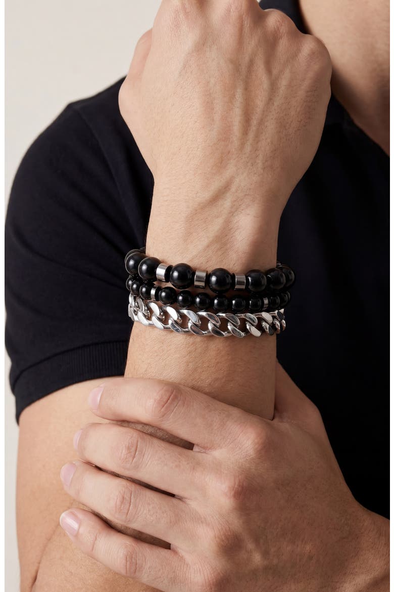 Midnight & Steel Bracelet Set, Alternate, color, ONYX