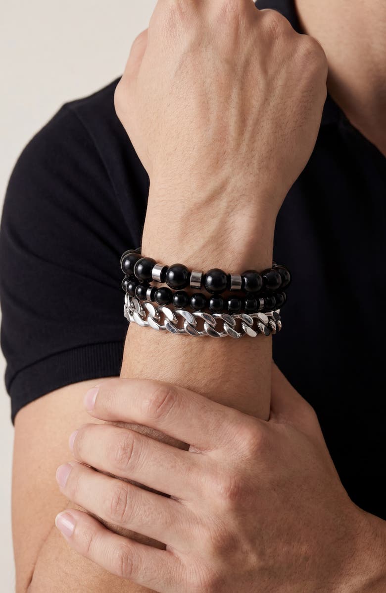 Mr. Ettika Midnight & Steel Bracelet Set, Alternate, color, Onyx