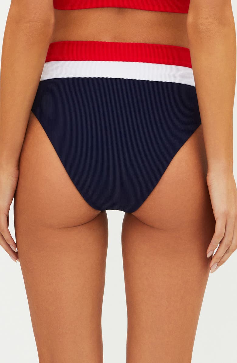 Beach Riot Heidi Colorblock High Waist Rib Bikini Bottoms, Alternate, color, Americana