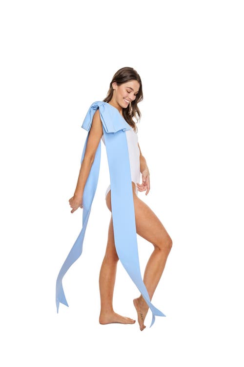 Tabacaru Milly White One-piece Swimsuit In White With Blue Bow
