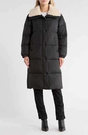 Michael Kors Faux Shearling Collared 450 Fill Power Longline Jacket