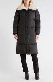 Michael Kors Faux Shearling Collared 450 Fill Power Longline Jacket