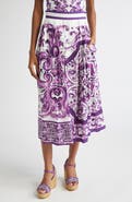 Dolce&Gabbana Majolica Print Cotton Poplin A-Line Midi Skirt