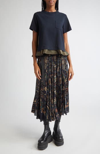Sacai Mixed Media Nylon Twill & Cotton Jersey Pocket T-Shirt