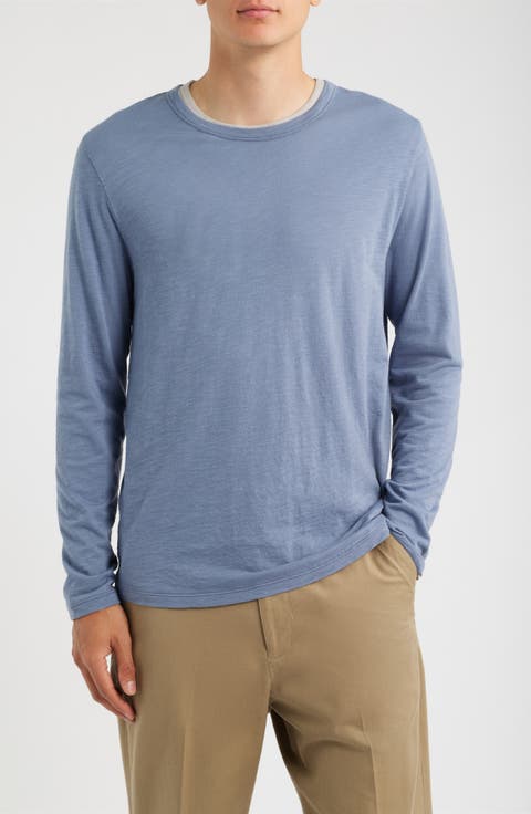 Fine Slub Layered Look Long Sleeve Pima Cotton T-Shirt