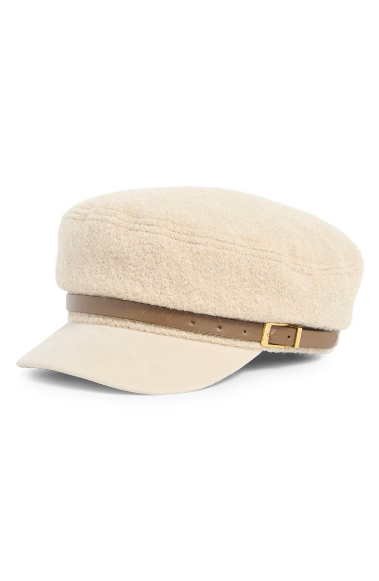 Melrose and Market Bouclé Faux Suede Brim Cabbie Driving Cap, Main, color, Oatmeal- Brown