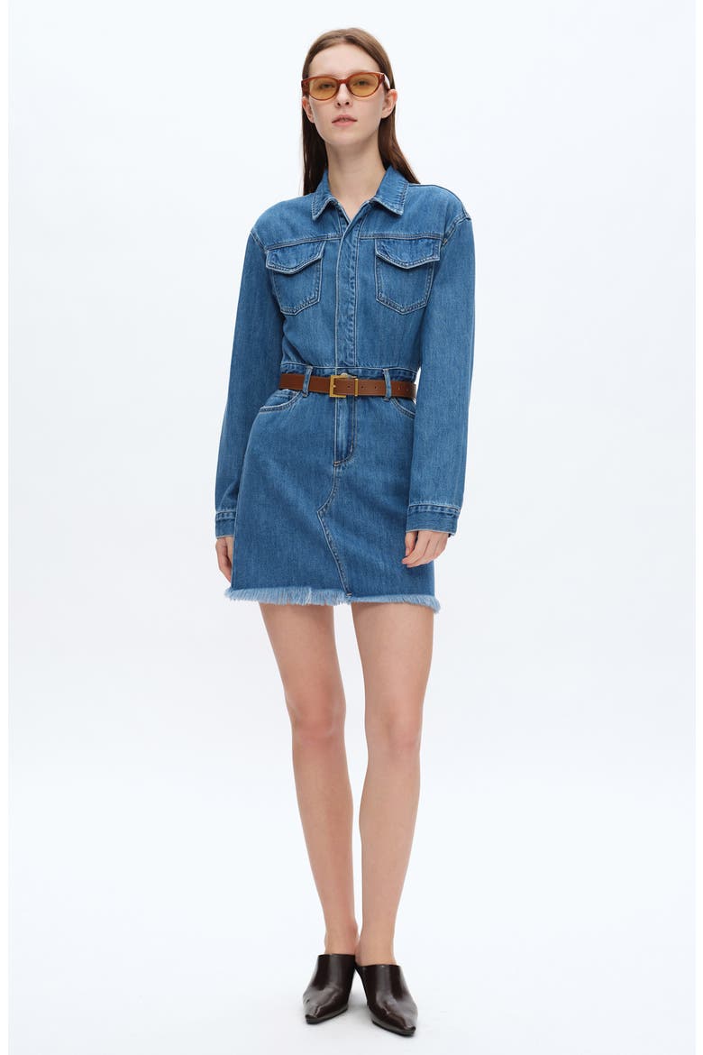 Resa Long Sleeve Fray Hem Denim Mini Shirtdress, Alternate, color, MEDIUM BLUE
