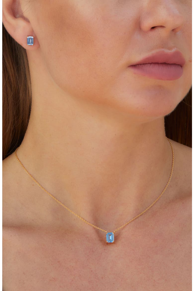 Vermeil Emerald Cut CZ Birth Stone Box Cut Necklace, Alternate, color, BLUE TOPAZ - DECEMBER
