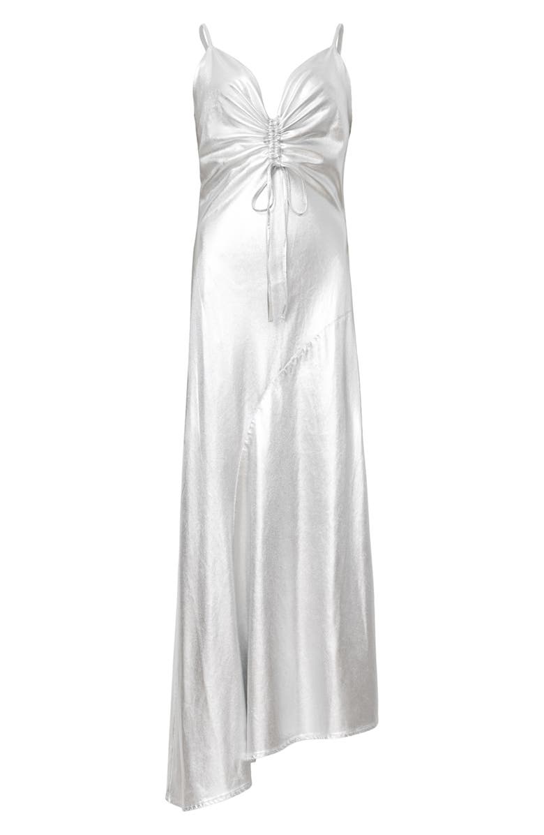 AllSaints Alexia Metallic Asymmetric Slipdress, Alternate, color, Metallic Silver