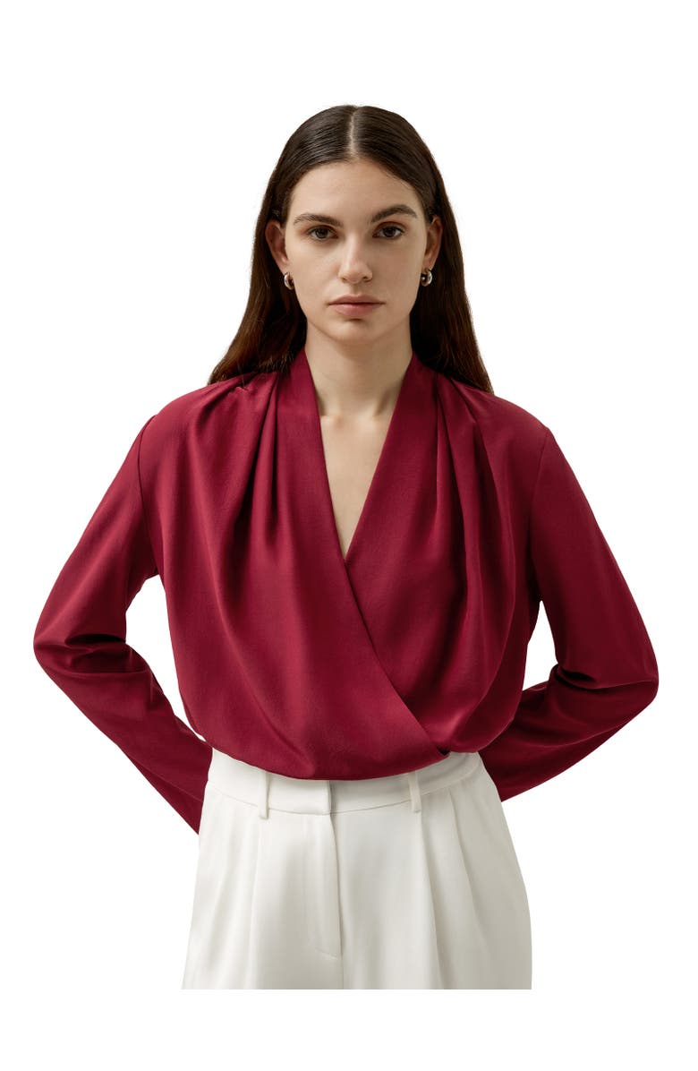 Lilysilk Silk Crêpe de Chine Long Sleeve Blouse, Main, color, Cherry Red