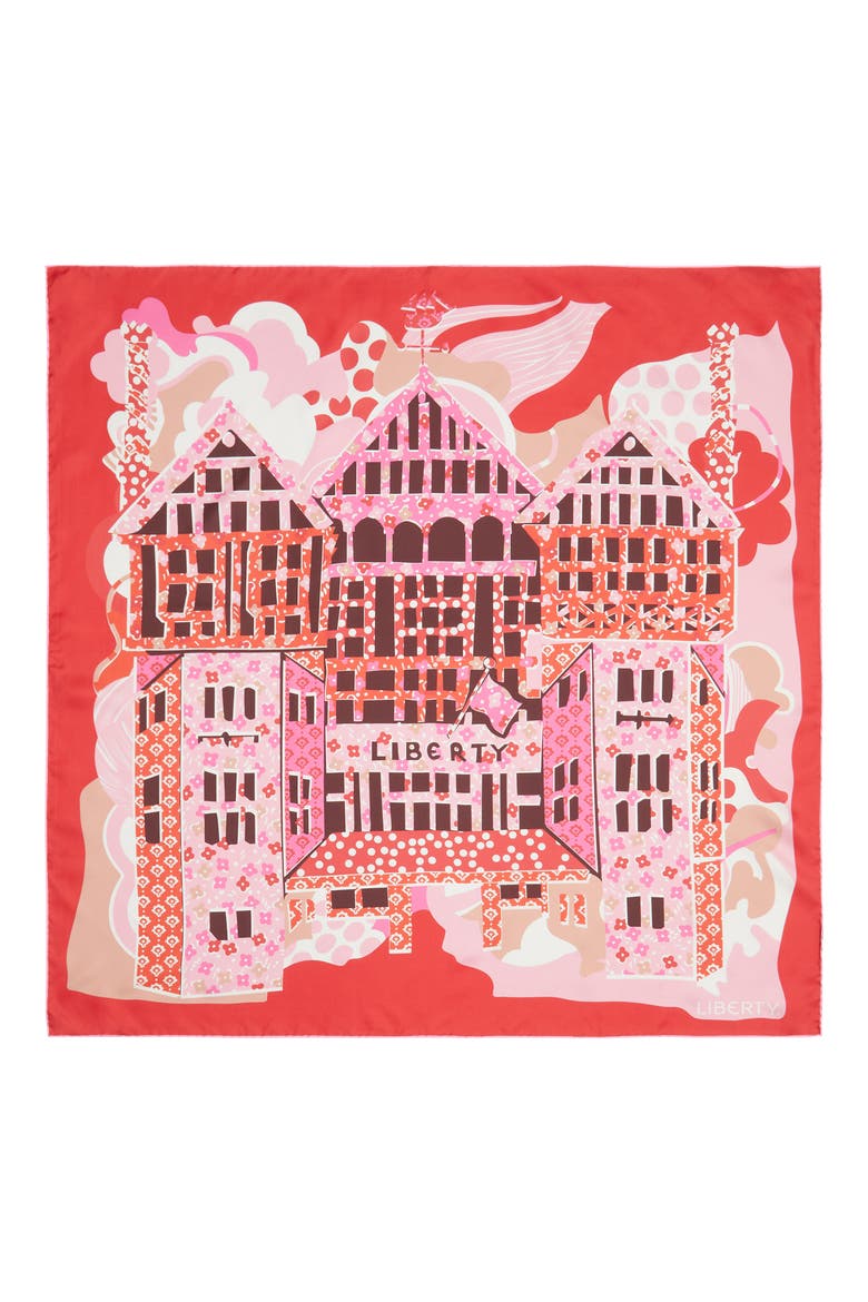 Tudor Patchwork Silk Square Scarf, Main, color, RED