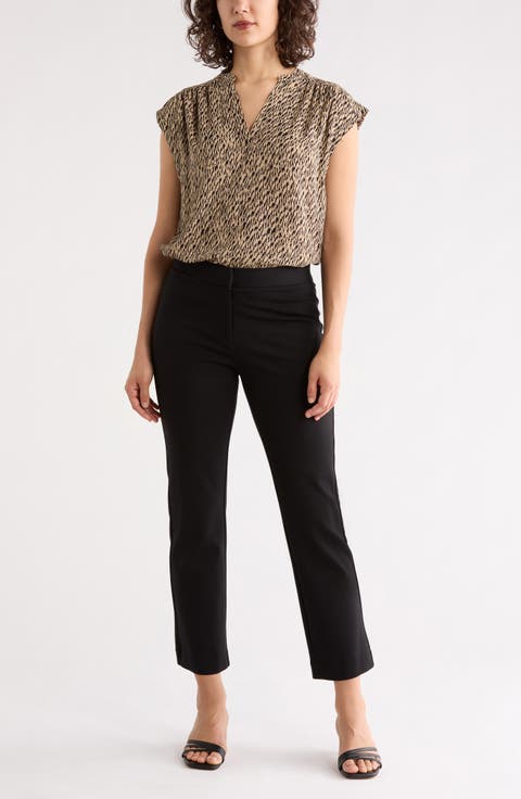 Growover Print Shirred V-Neck Top