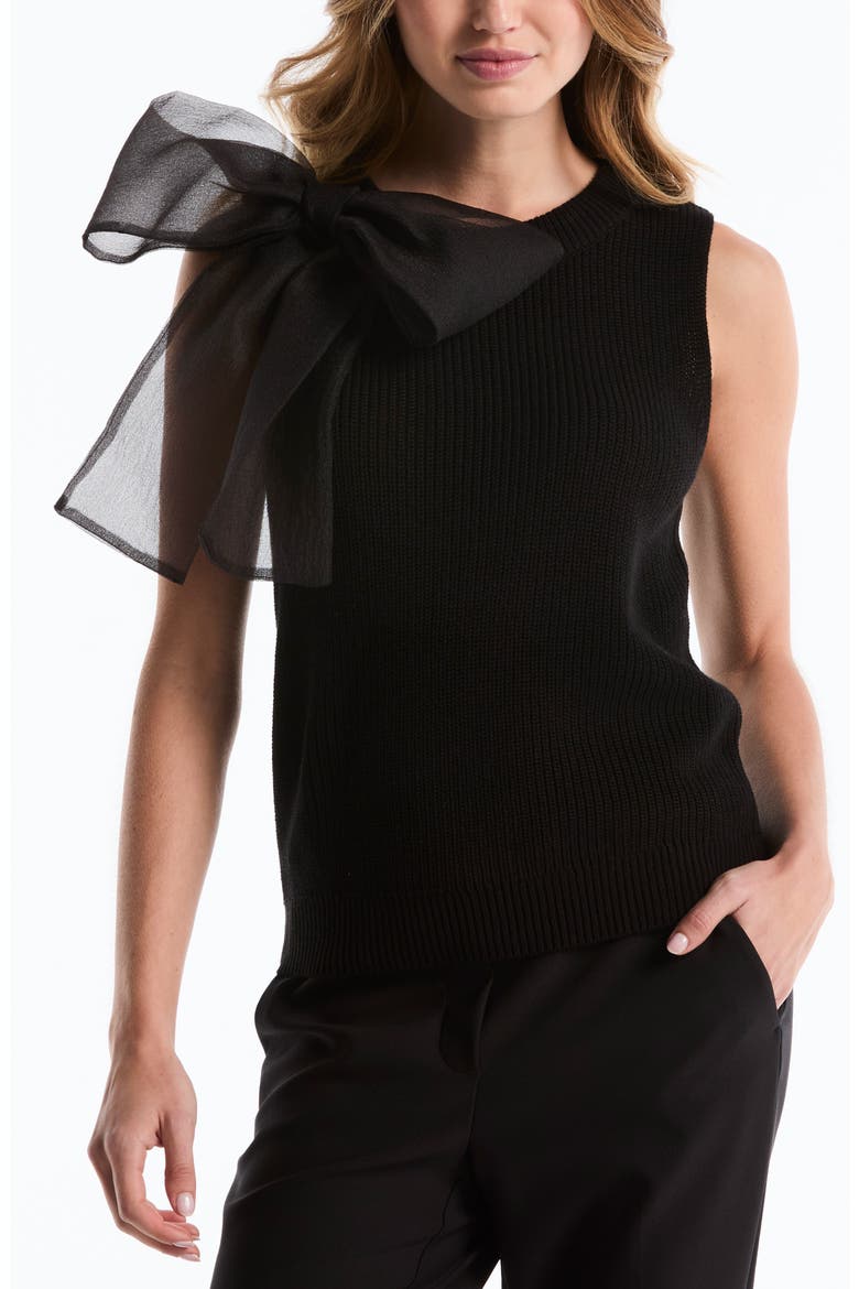 Organza Bow Sweater Vest, Main, color, BLACK