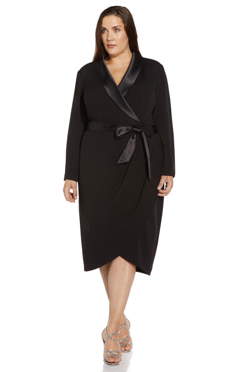 Adrianna Papell Long Sleeve Crepe Tuxedo Dress, Alternate, color, 