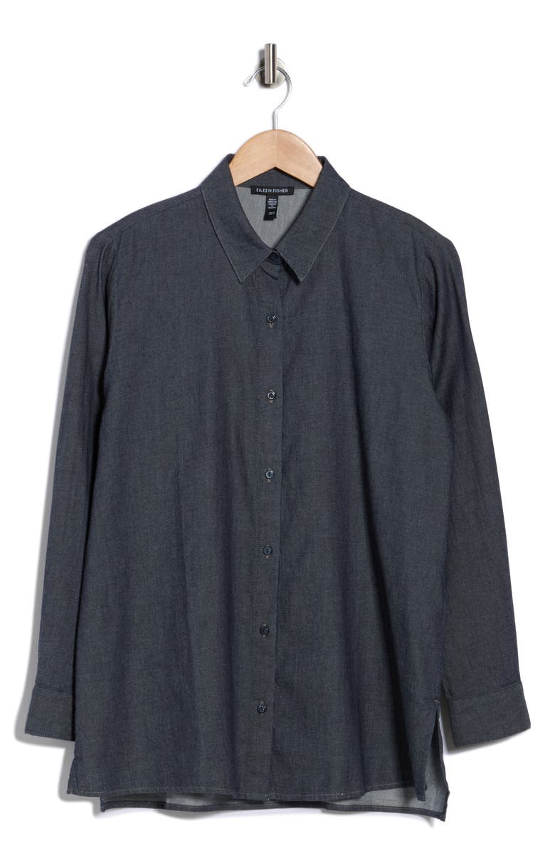 Eileen Fisher Classic Collar Button-Up Shirt, Main, color, Denim