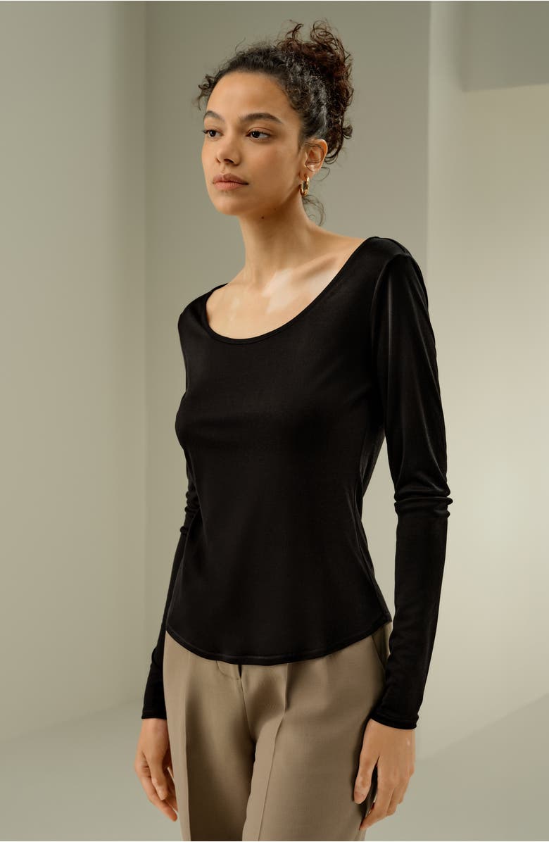 Lilysilk Women's Scoop-Neck Pure Silk Slim Fit Top, Alternate, color, Black