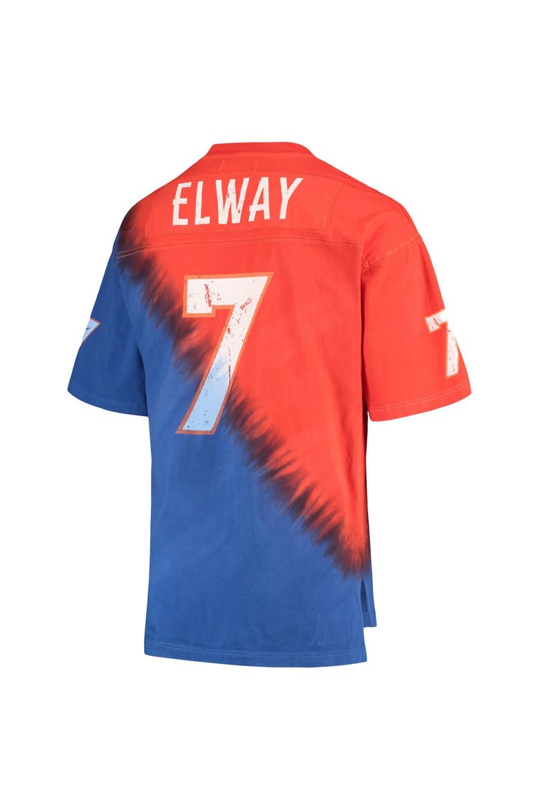 Men's Mitchell & Ness John Elway Orange/Royal Denver Broncos Retired Player Name & Number Diagonal Tie-Dye V-Neck T-Shirt, Alternate, color, Orange