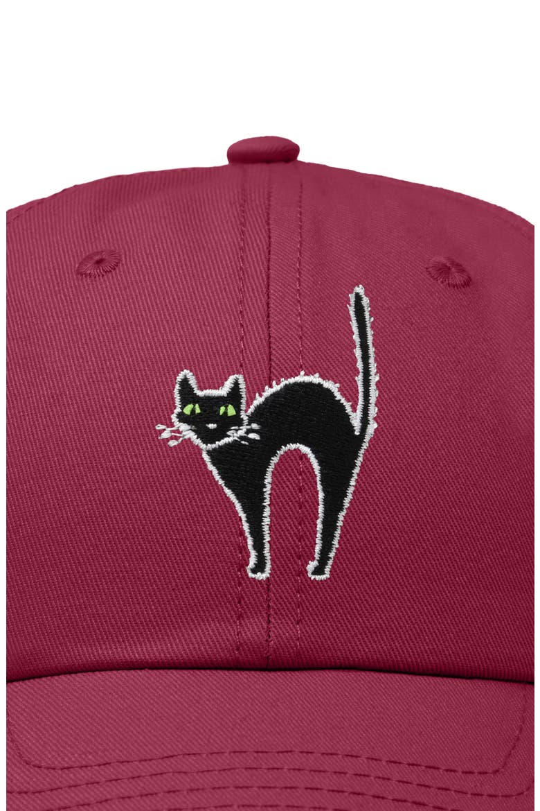 Black Cat Embroidered Casual Hat, Alternate, color, Maroon