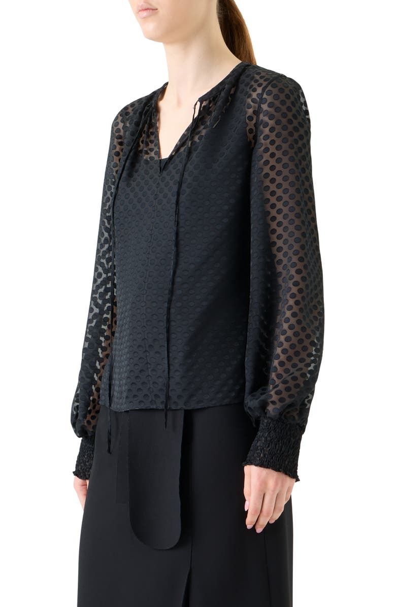 Akris punto Polka Dot Devoré Peasant Top, Alternate, color, Black