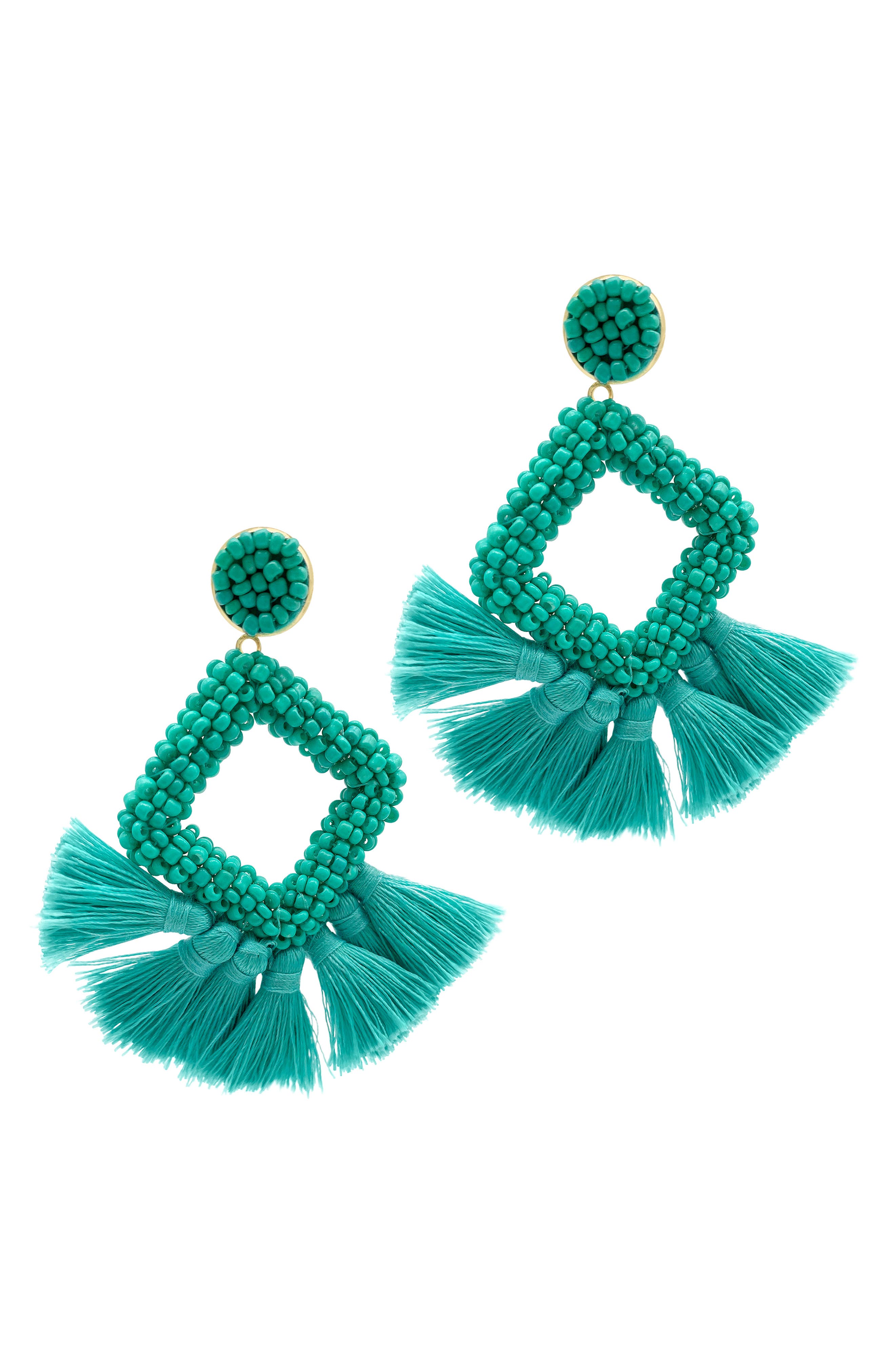 Adornia Beaded Square Fringe Drop Earrings
