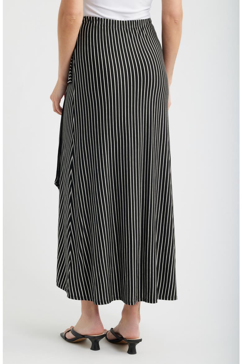 Stripe Faux Wrap High-Low Knit Midi Skirt, Alternate, color, BLACK