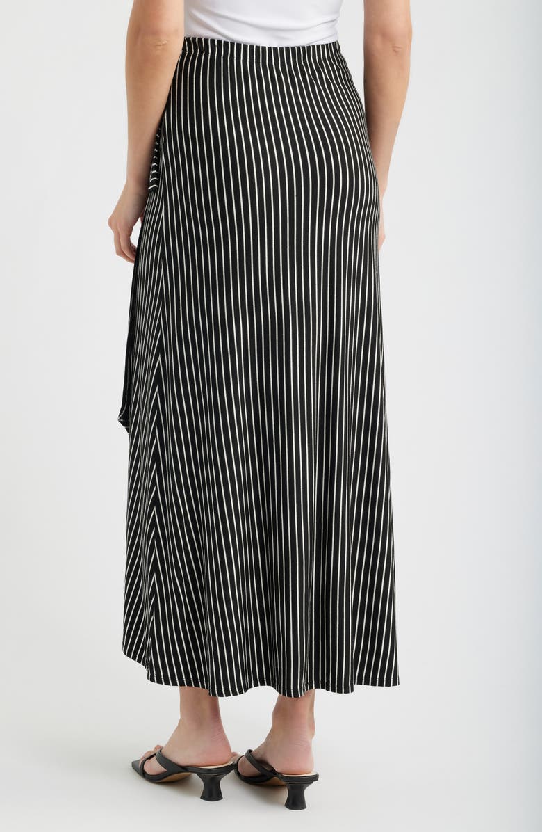 Loveappella Stripe Faux Wrap High-Low Knit Midi Skirt, Alternate, color, Black