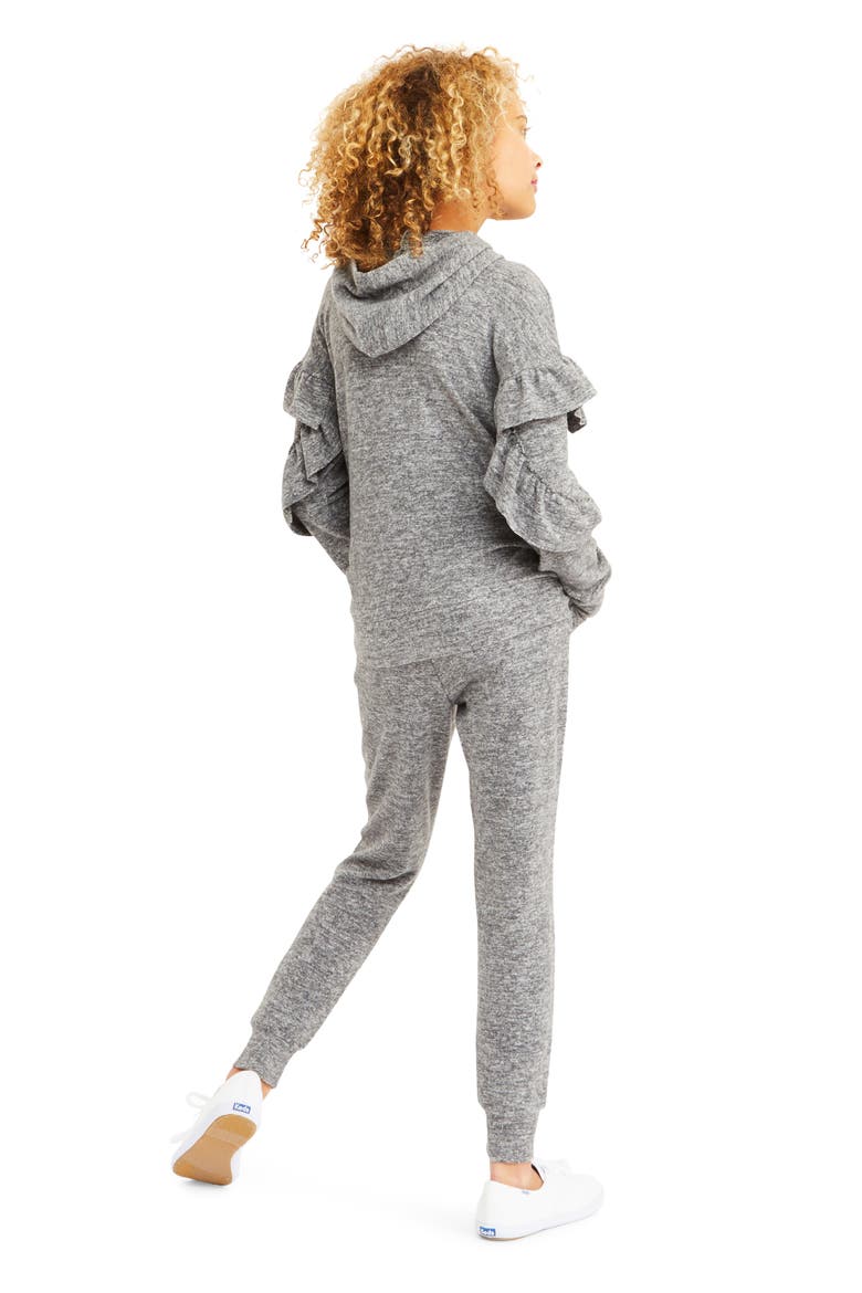 Kids' Kinsley Ruffle Hooded Sweatshirt, Alternate, color, GREY