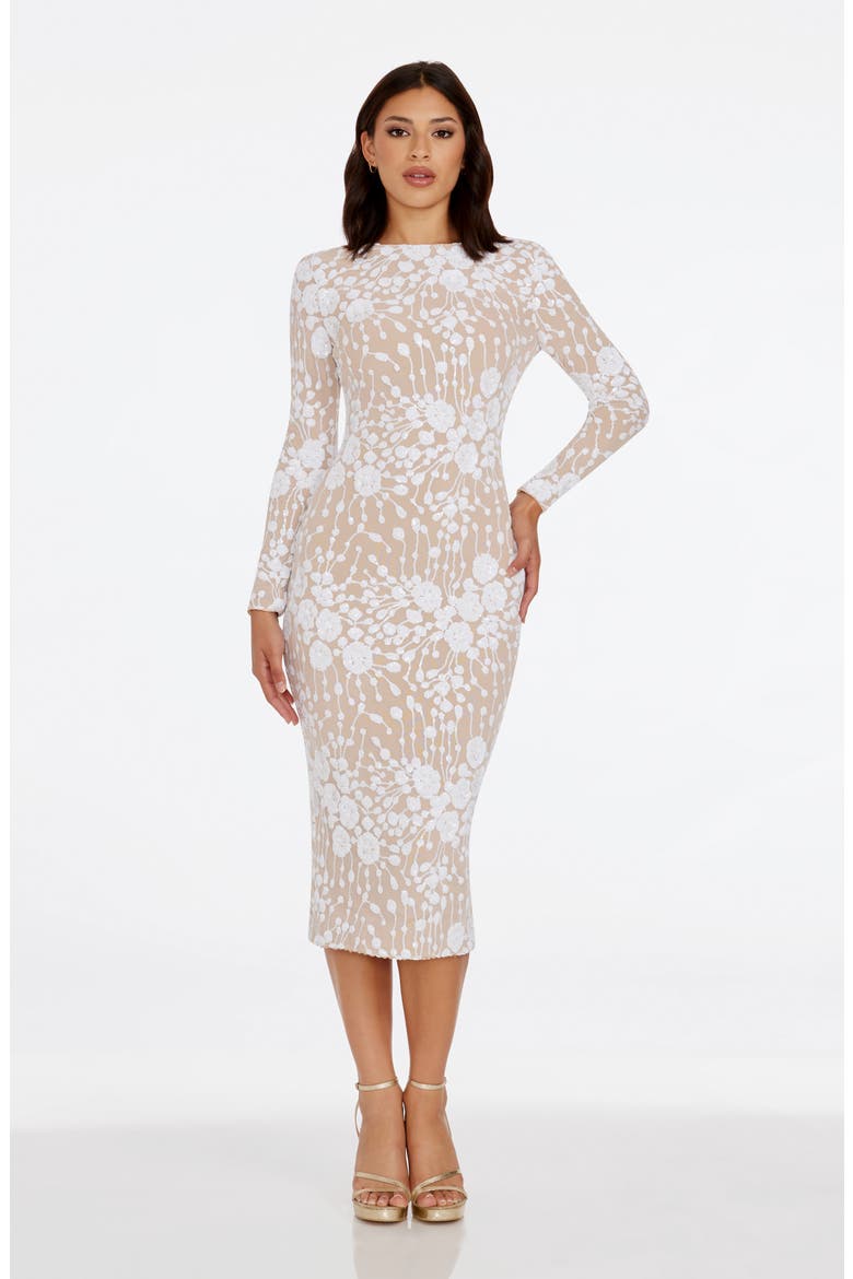Emery Sequin Long Sleeve Body-Con Midi Dress, Alternate, color, WHITE/ BEIGE
