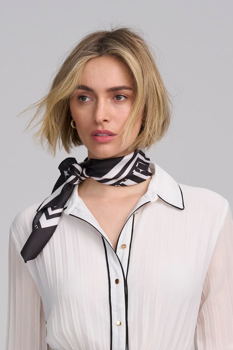 Printed Satin Scarf, Alternate, color, BLACK / WHITE