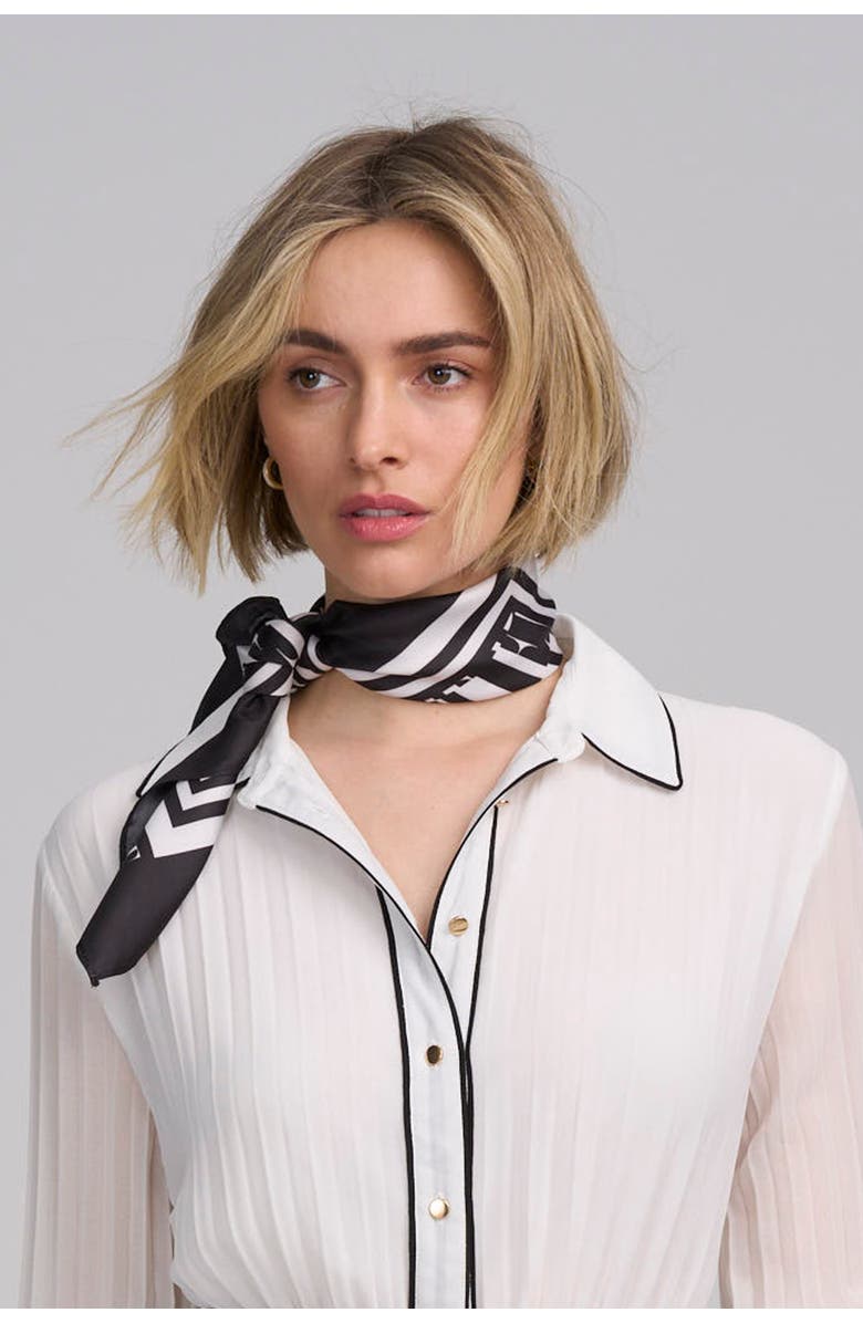 ELLE Collection Printed Satin Scarf, Alternate, color, Black / White