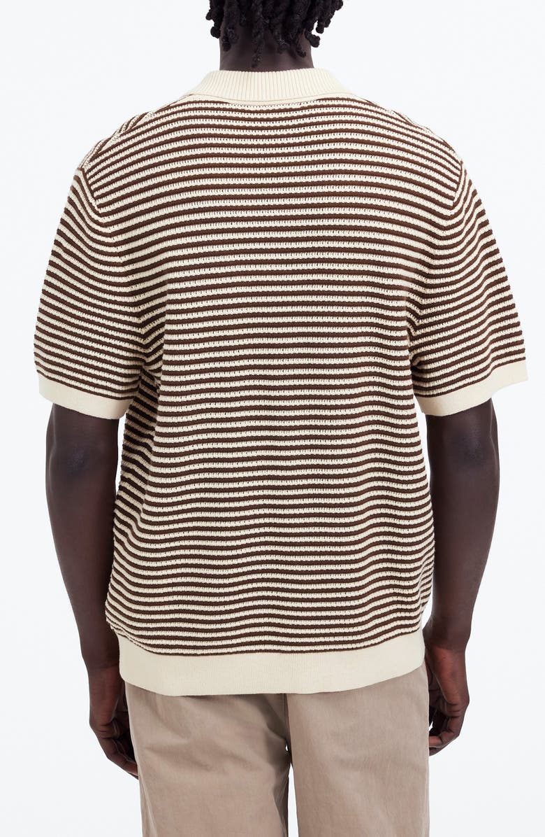Madewell Pointelle Stitch Single Button Sweater Polo, Alternate, color, Burnished Brown