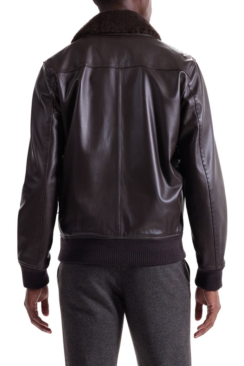 Leather Bomber Jacket with Removable Genuine Shearling Collar, Alternate, color, TRUFFLE