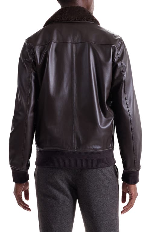Bugatchi Leather Bomber Jacket With Removable Genuine Shearling Collar In Brown
