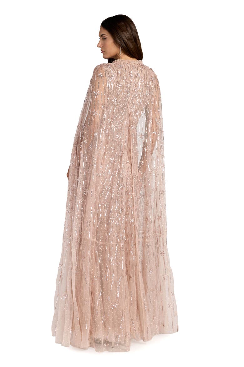 Embellished Mesh Column Gown With Cape Sleeves, Alternate, color, Rose