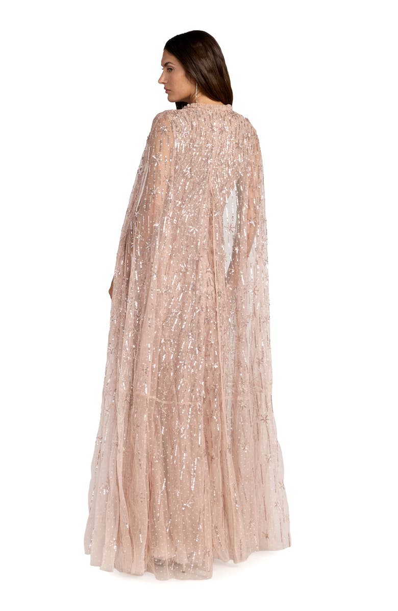 Mac Duggal Embellished Mesh Column Gown With Cape Sleeves, Alternate, color, Rose