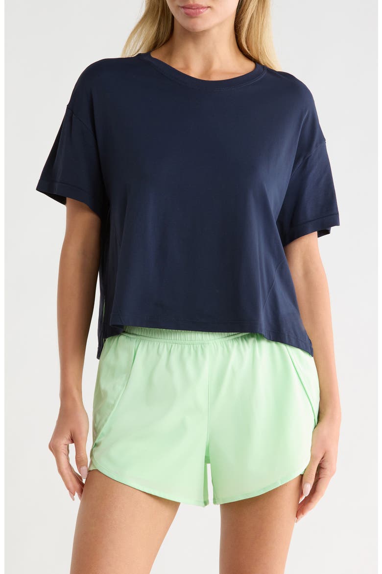 Seamless Echo High-Low Crop T-Shirt, Main, color, NAVAL BLUE/ CELEDON