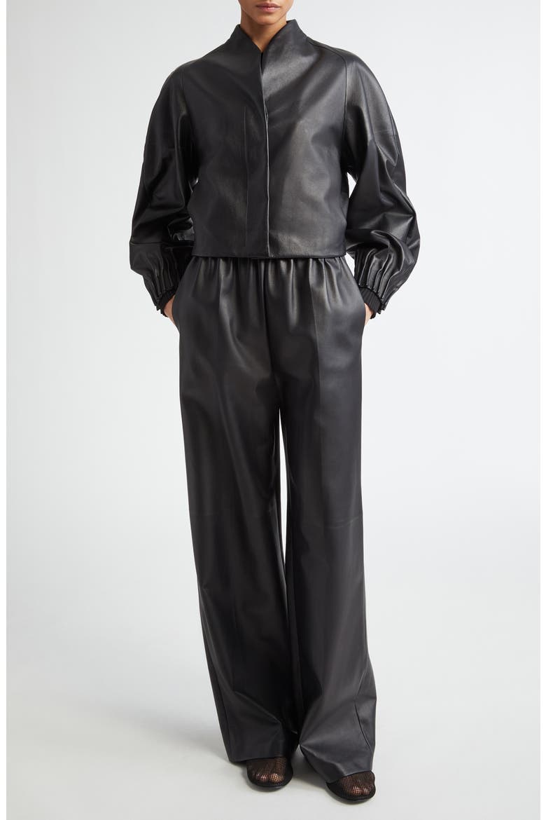 Aram Raglan Sleeve Leather Jacket, Alternate, color, BLACK