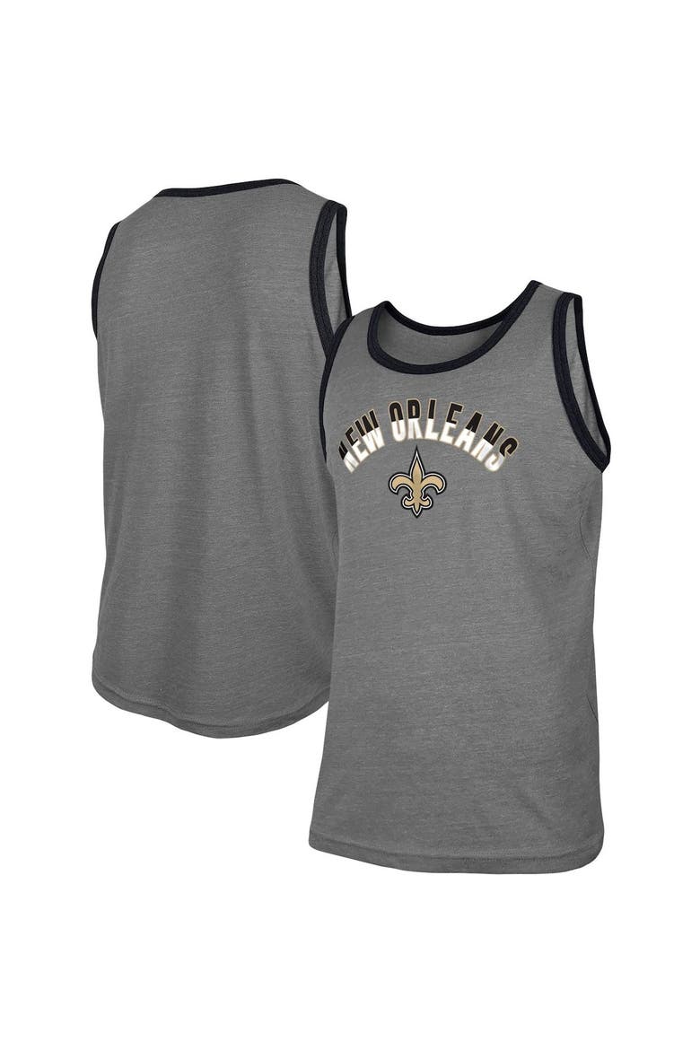 Men's New Era Heathered Gray New Orleans Saints Ringer Tri-Blend Tank Top, Main, color, Heather Gray