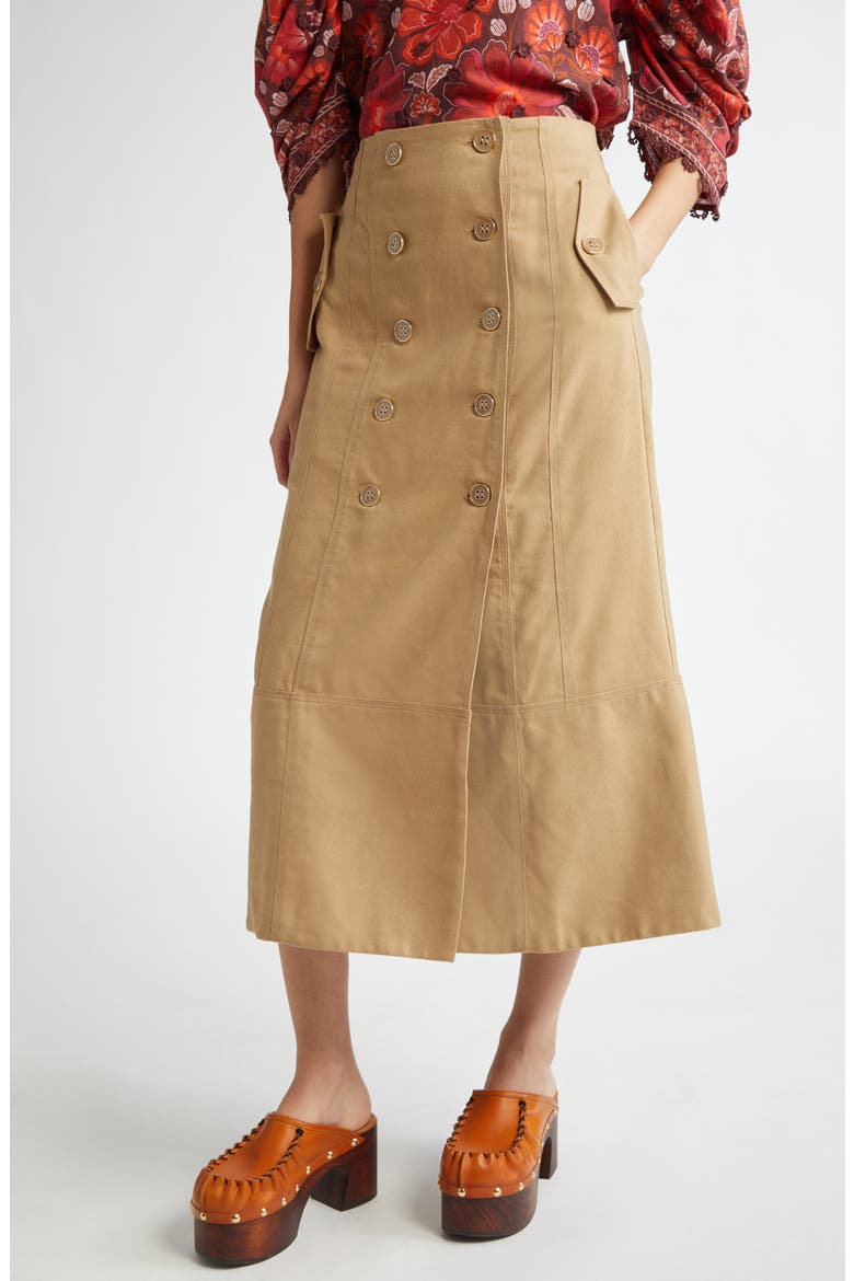 Double Breasted Button Front Skirt, Main, color, BROWN
