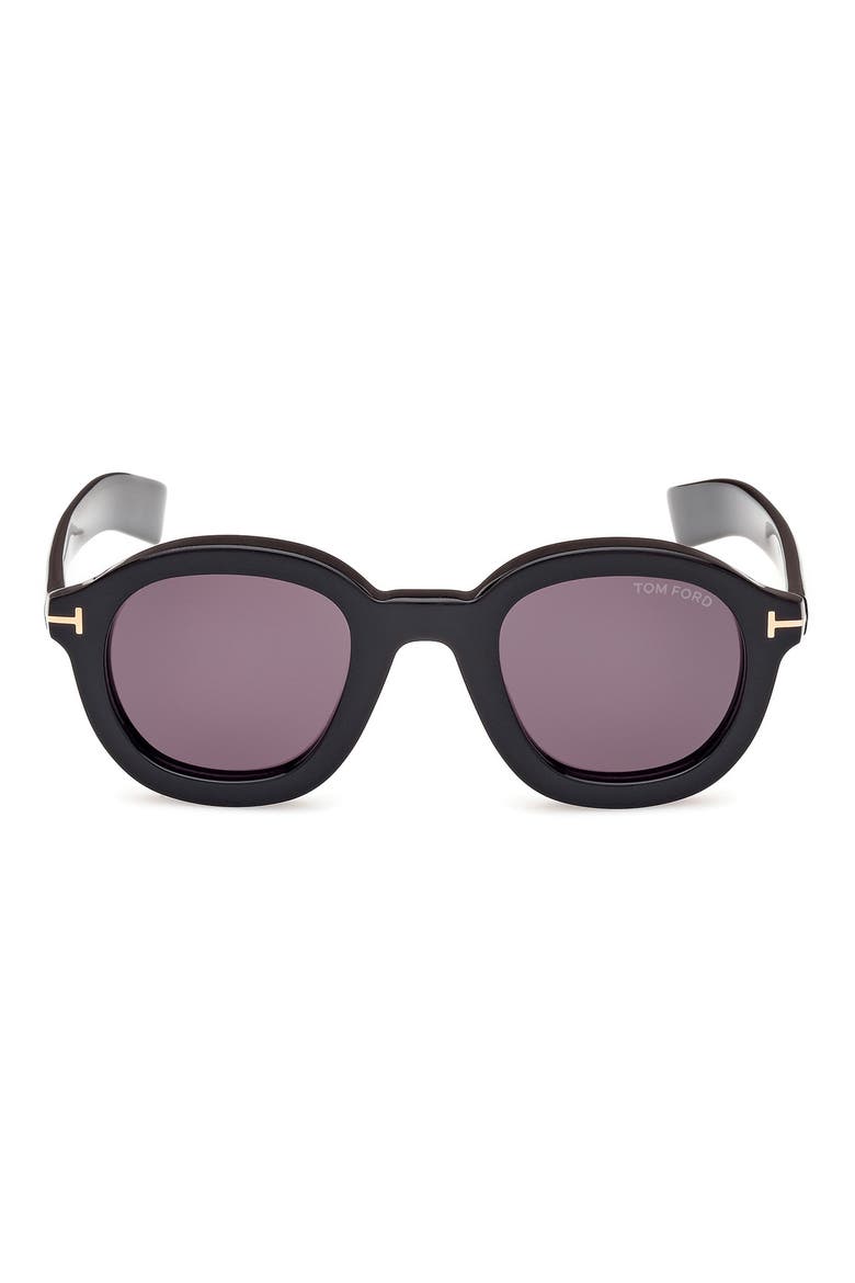 Raffa 46mm Round Sunglasses, Main, color, BLACK ECO / T LOGO / SMOKE
