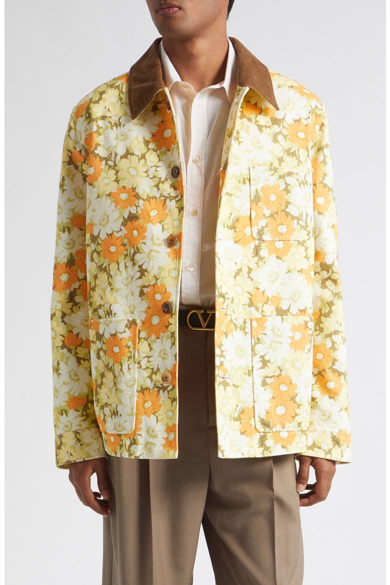 Papier Floral Print Cotton Twill Shirt Jacket, Main, color, YELLOW MULTI