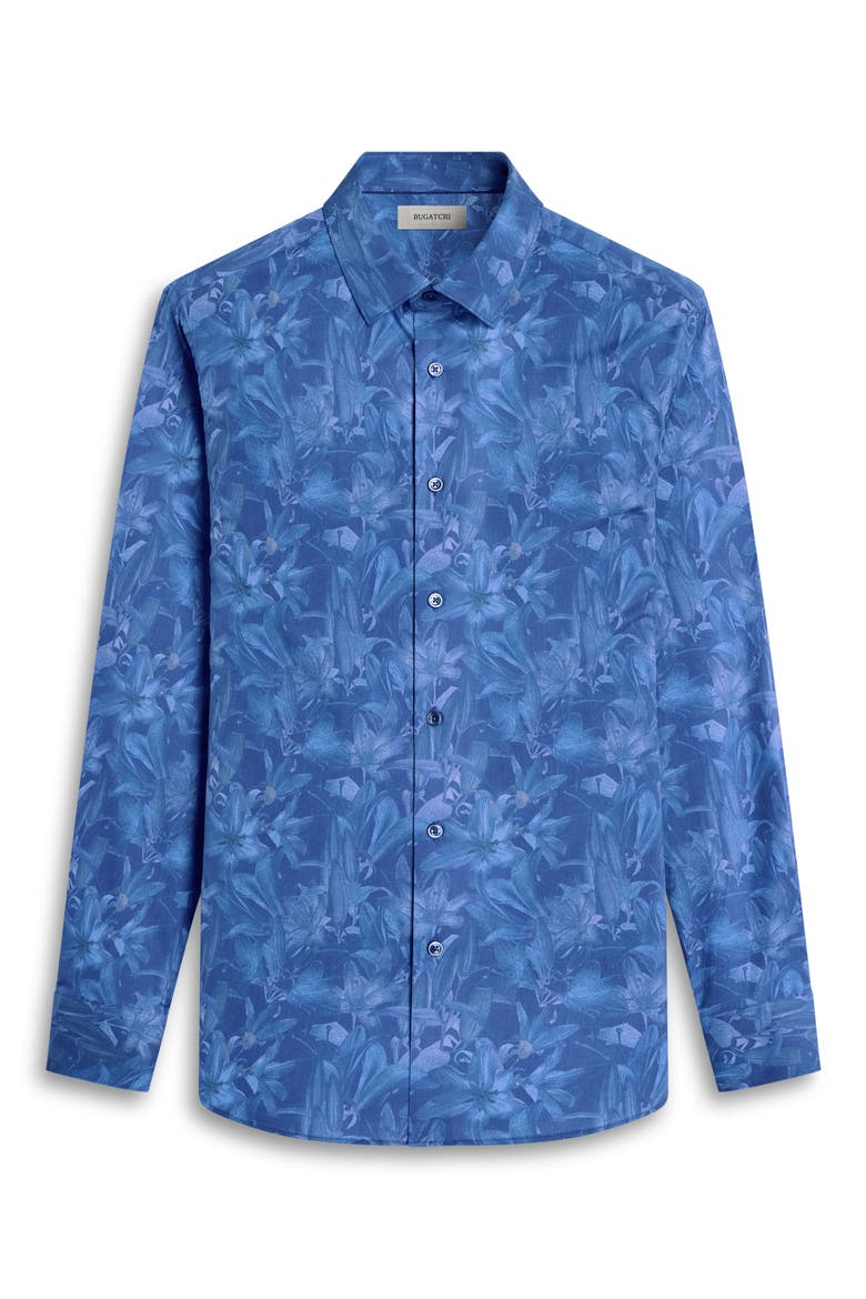 Julian Shaped Fit Floral Stretch Cotton Button-Up Shirt, Alternate, color, CLASSIC BLUE