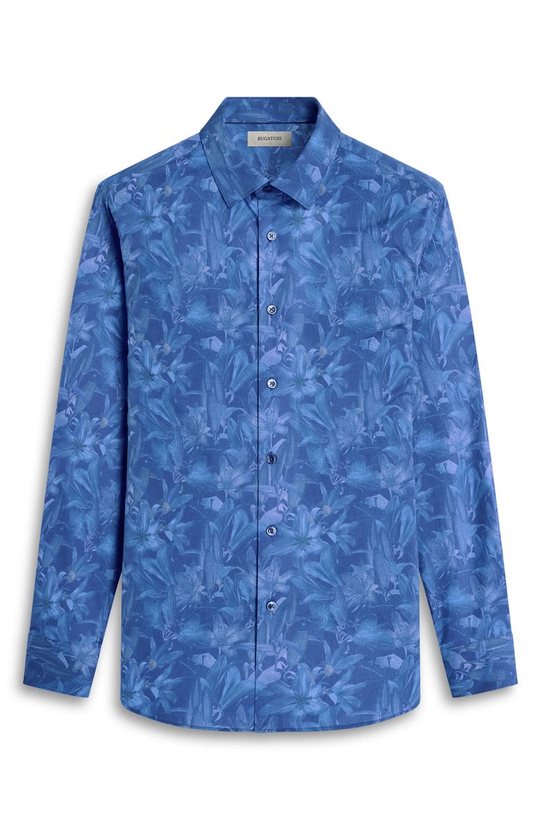 Bugatchi Julian Shaped Fit Floral Stretch Cotton Button-Up Shirt, Alternate, color, Classic Blue