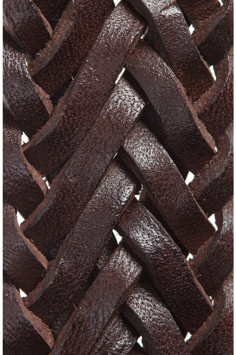 Braided Leather Belt, Alternate, color, DARK BROWN