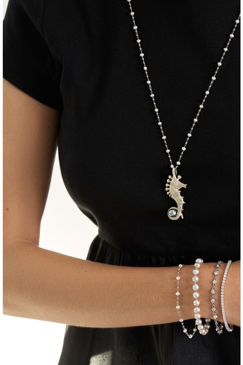 Angela Cummings Seahorse Convertible Pendant in Sterling Silver with Fiji Pearl, Alternate, color, STERLING SILVER/FIJI PEARL