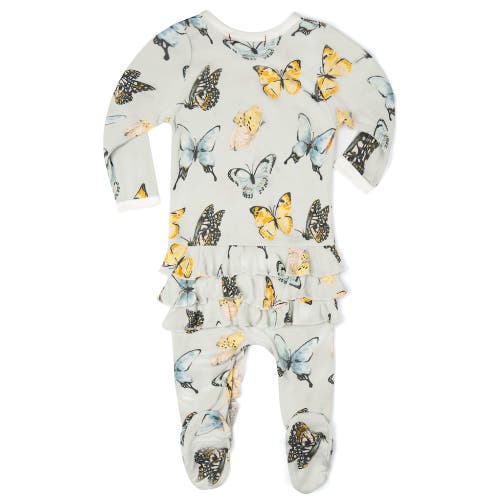 Milkbarn Ruffle Zipper Footed Romper In Gray