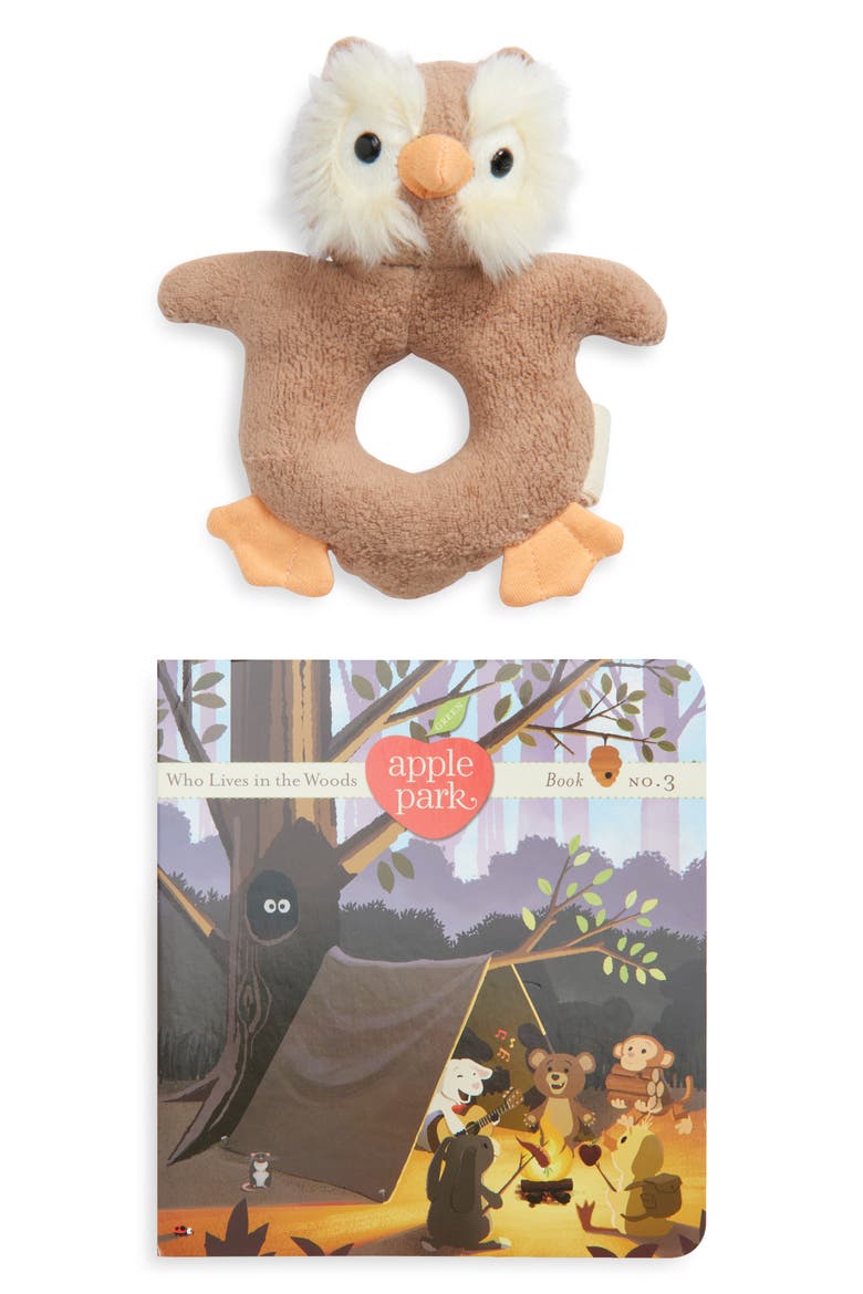 Who Lives in the Woods Board Book & Teething Rattle Set, Main, color, OWL