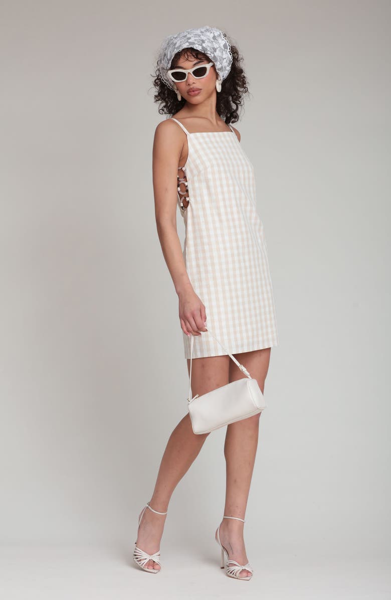 Avec Les Filles Check Sleeveless Minidress, Alternate, color, Beige Gingham