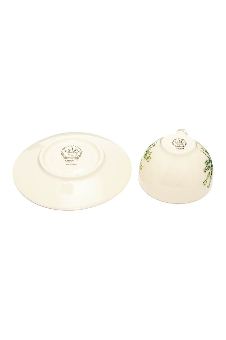 Floral Stenciled Ceramic Cup & Saucer, Alternate, color, THEODORA